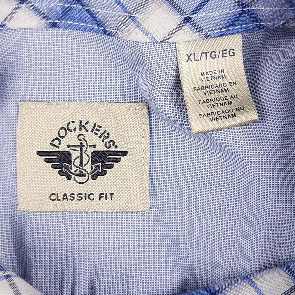 Dockers Button Down Shirt Mens XL Blue Plaid Long Sleeve Classic Fit Preppy